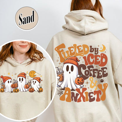 Halloween Ghost Iced Coffee Hoodie, Cute Ghost Drink Coffee Hoodie, Little Ghost Iced Coffee Hoodie