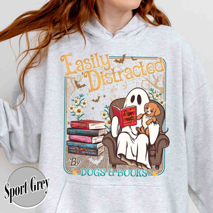 Halloween Book Lover Hoodie, Easily Distracted Cats and Books Hoodie, Books and Black Cats Hoodie