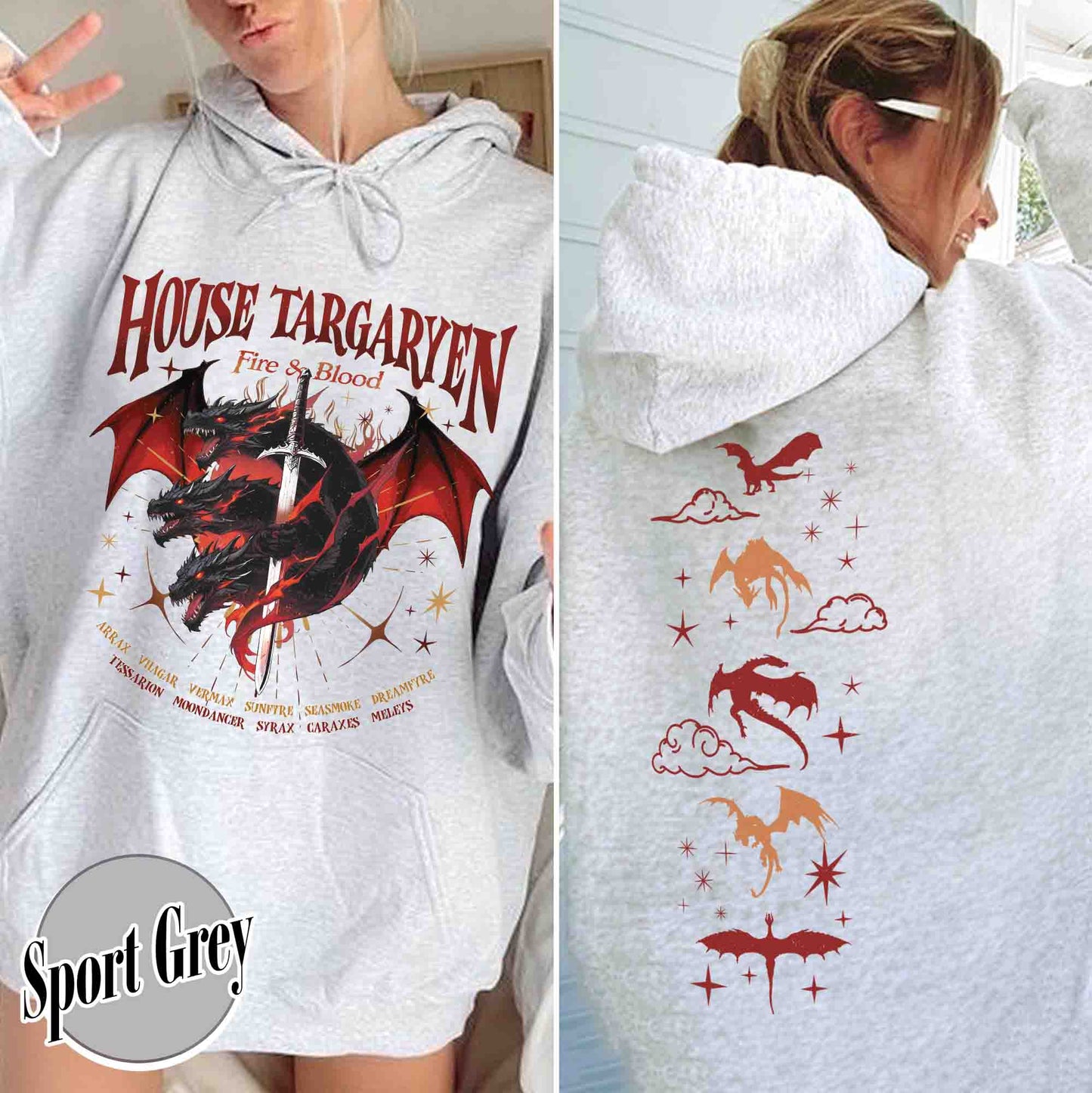 HOTD Hoodie, House of the D Hoodie, GOT Hoodie, Meleys, Hoodie With Dragons, Dragon Lovers Hoodie, Targaryen Hoodie, Team Black, Dragons