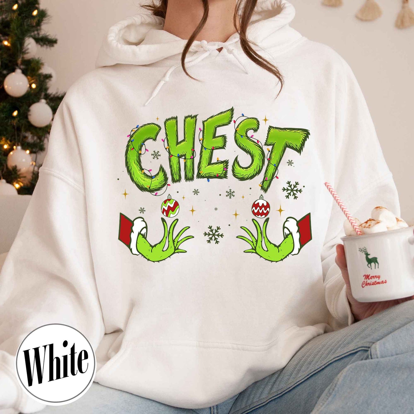 Chest Nuts Couples Matching Hoodie, Funny Couple Christmas Hoodie, Matching Christmas Outfits Boyfriend Girlfriend, Chest Nuts Christmas Hoodie