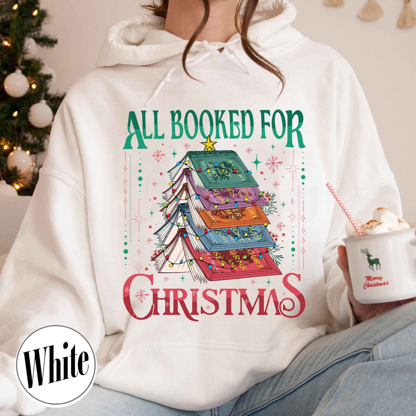 All Booked for Christmas Hoodie, ACOTAR, TOG, Dark Romance Hoodie, ACOTAR All Booked for Christmas Hoodie, Dragon Rider, Book Christmas Tree Hoodie