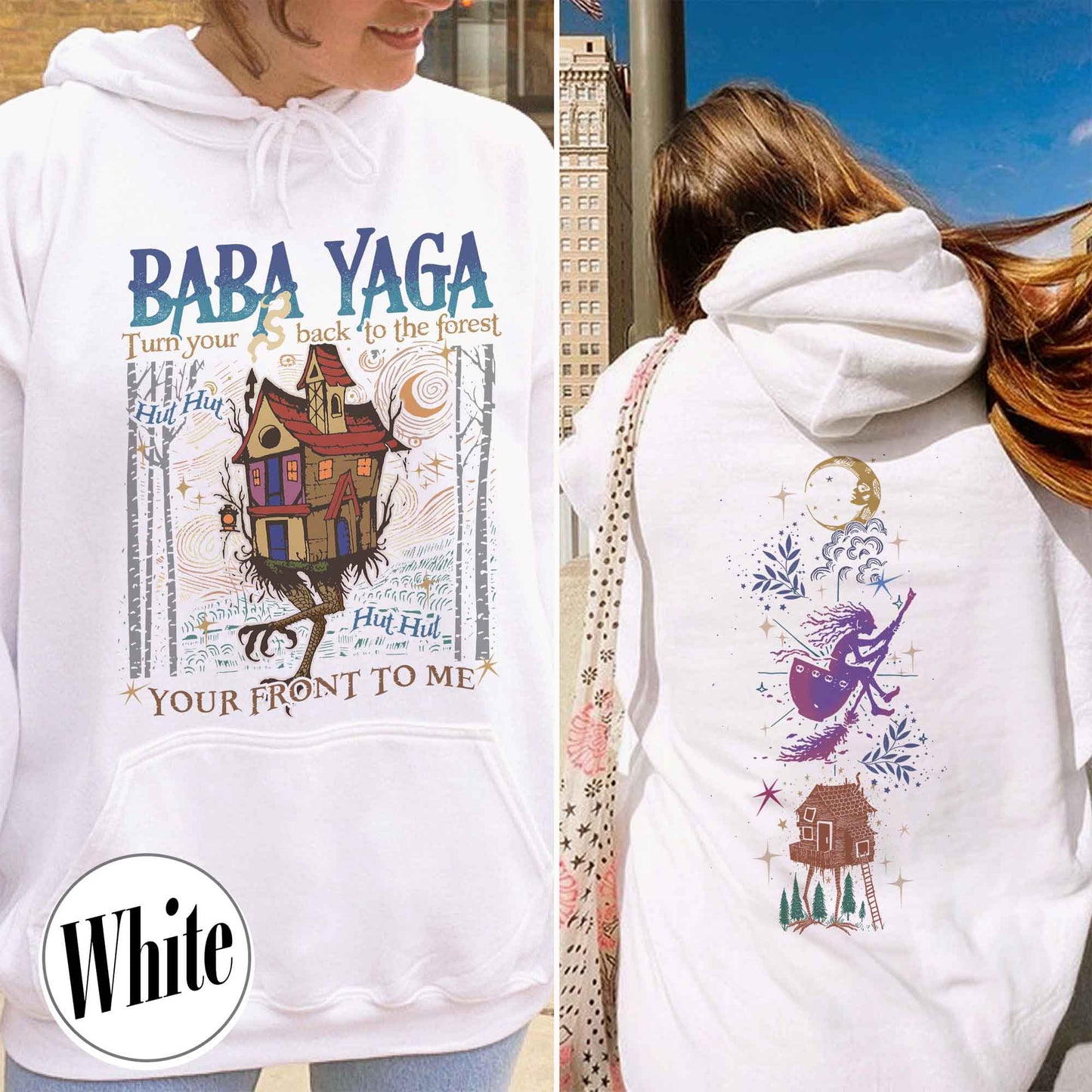 Baba Yaga Hoodie, Baba Yaga House Hoodie, Fairy Tale Hoodie, Baba Yaga Hut, Warm Slavic Folklore Graphic Hoodie for Witches