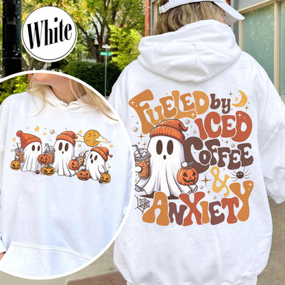 Halloween Ghost Iced Coffee Hoodie, Cute Ghost Drink Coffee Hoodie, Little Ghost Iced Coffee Hoodie