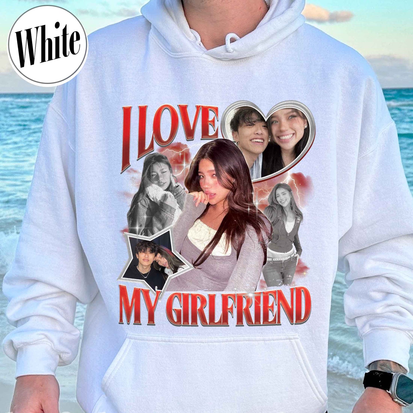 Valentine’s Day Hoodie, Custom I Love My Girlfriend Hoodie, Customm Photo Rap Hoodie