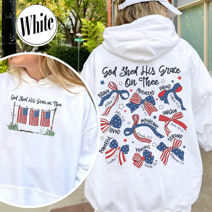 4th of July Hoodie, God Shed His Grace on Thee Hoodie, Christian Patriotic Sublimation Hoodie