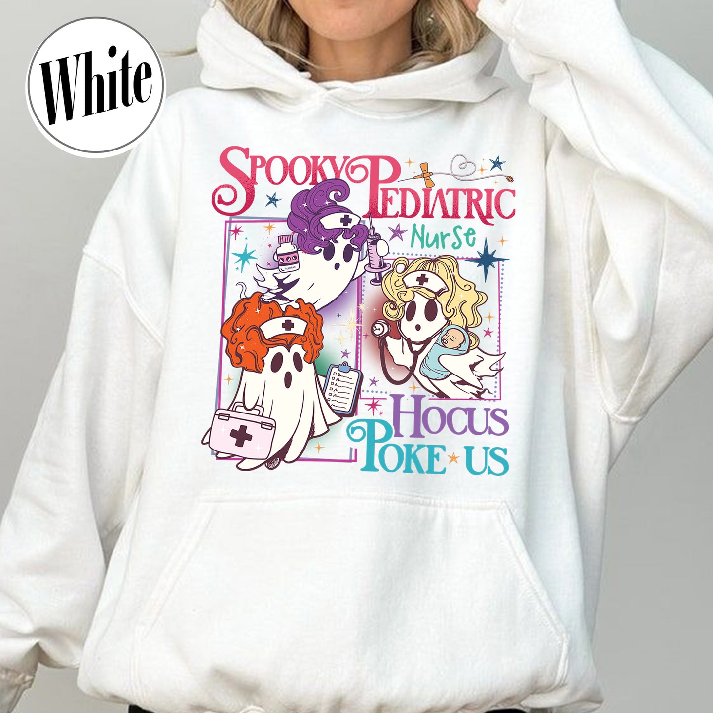 Halloween PEDs Nurse Hoodie, Hocus Poke Us Witch Nurse Hoodie, Spooky Pediatric Nurse Hoodie