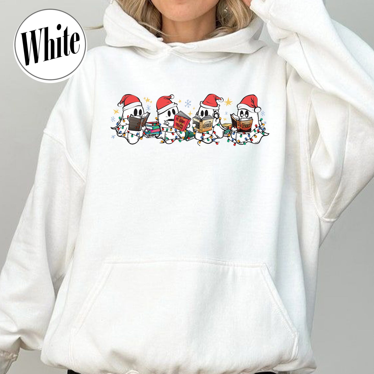 Book Lover Hoodie, Christmas Cute Ghost Read Acotar Book Hoodie, Christmas Ghost Reading Hoodie