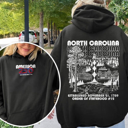 America 250 - USA 250th Anniversary - North Carolina - One Nation Since 1776 - American Heritage Hoodie