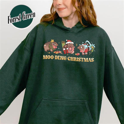 Christmas Animal Lover Hoodie, Moo Deng Lover Hoodie, Baby Hippo Hoodie, Baby Hippo Hoodie