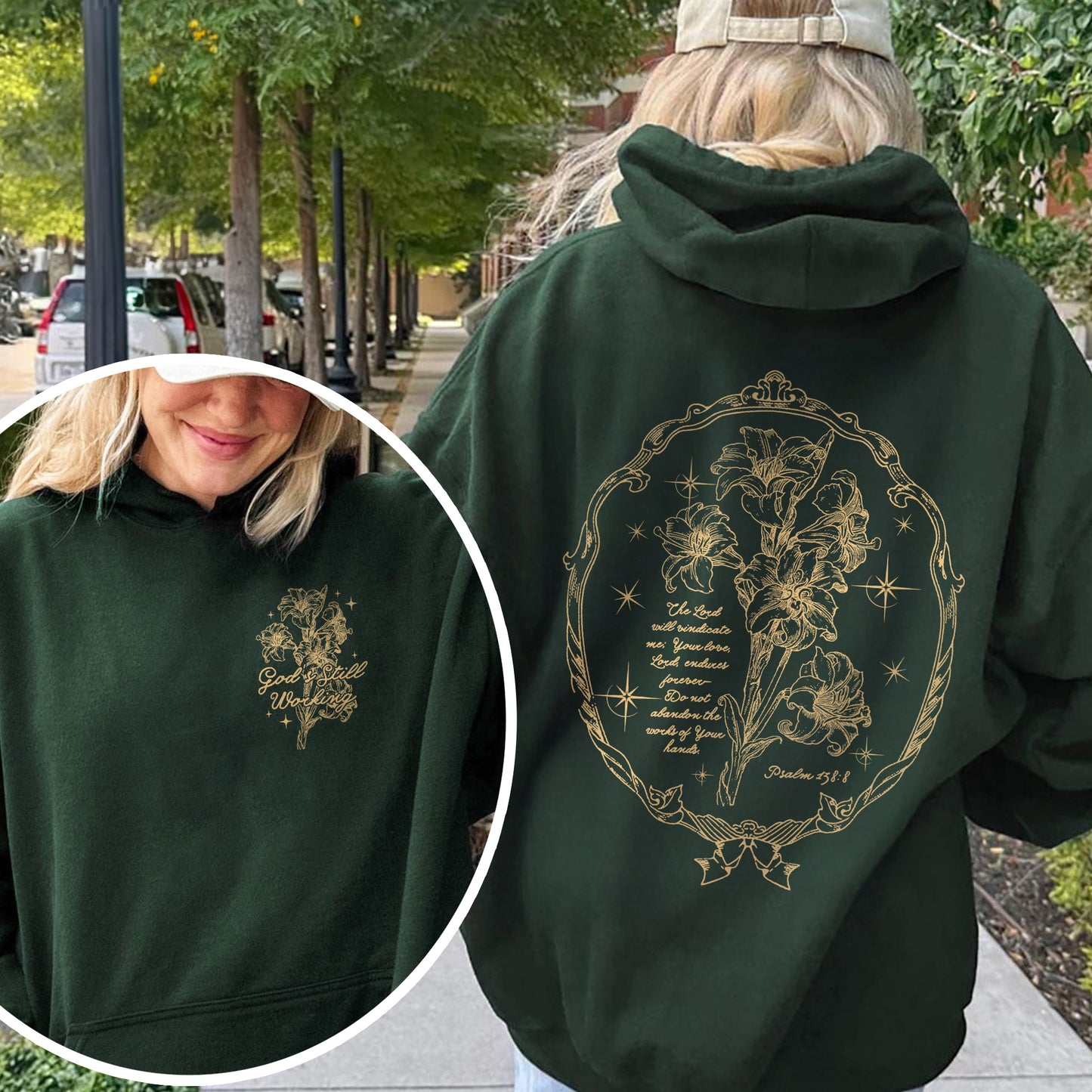 God’s Still Working – Vintage Botanical Faith & Psalm 138:8 Illustration Hoodie