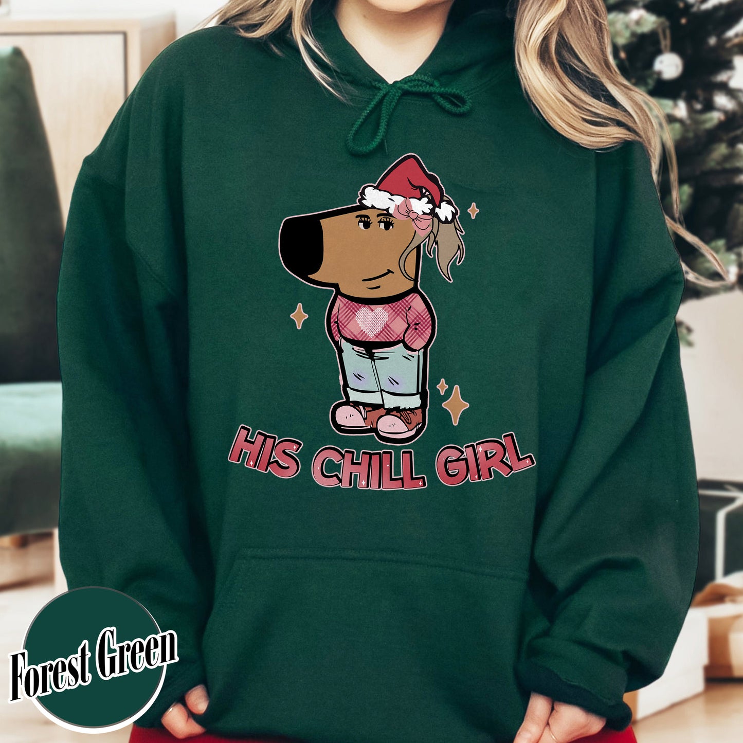 Chilly Christmas Hoodie, Funny Boyfriend Hoodie, Chill Dog TikTok Meme, Viral Dog Cartoon, Matching Xmas, Funny Couple Christmas Hoodie