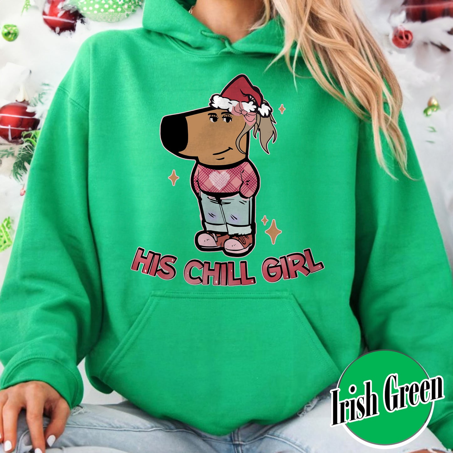 Chilly Christmas Hoodie, Funny Boyfriend Hoodie, Chill Dog TikTok Meme, Viral Dog Cartoon, Matching Xmas, Funny Couple Christmas Hoodie