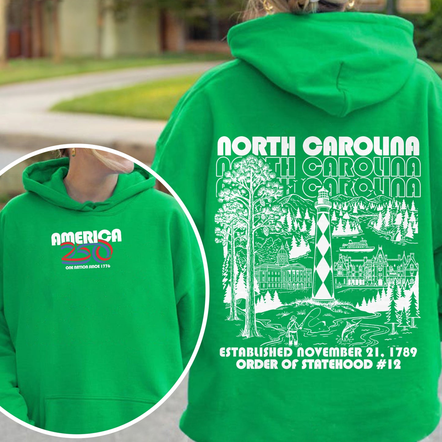 America 250 - USA 250th Anniversary - North Carolina - One Nation Since 1776 - American Heritage Hoodie