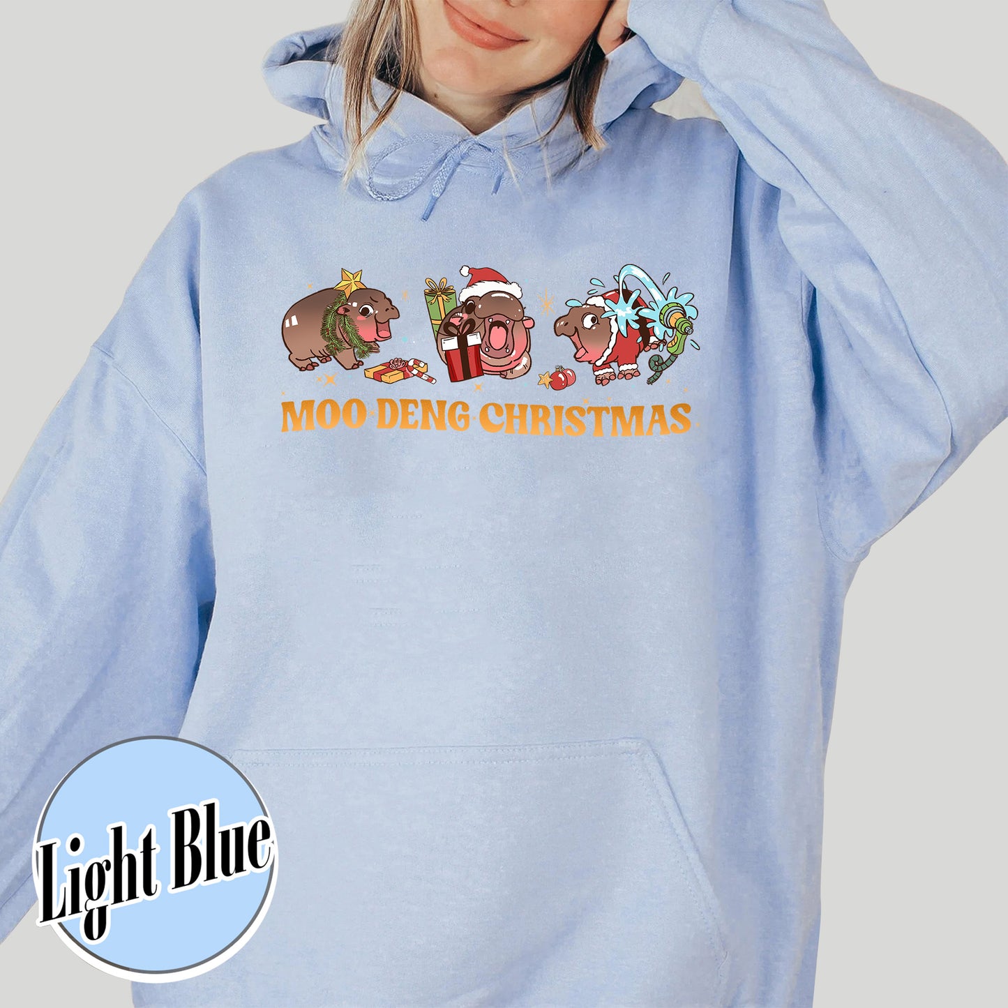 Christmas Animal Lover Hoodie, Moo Deng Lover Hoodie, Baby Hippo Hoodie, Baby Hippo Hoodie