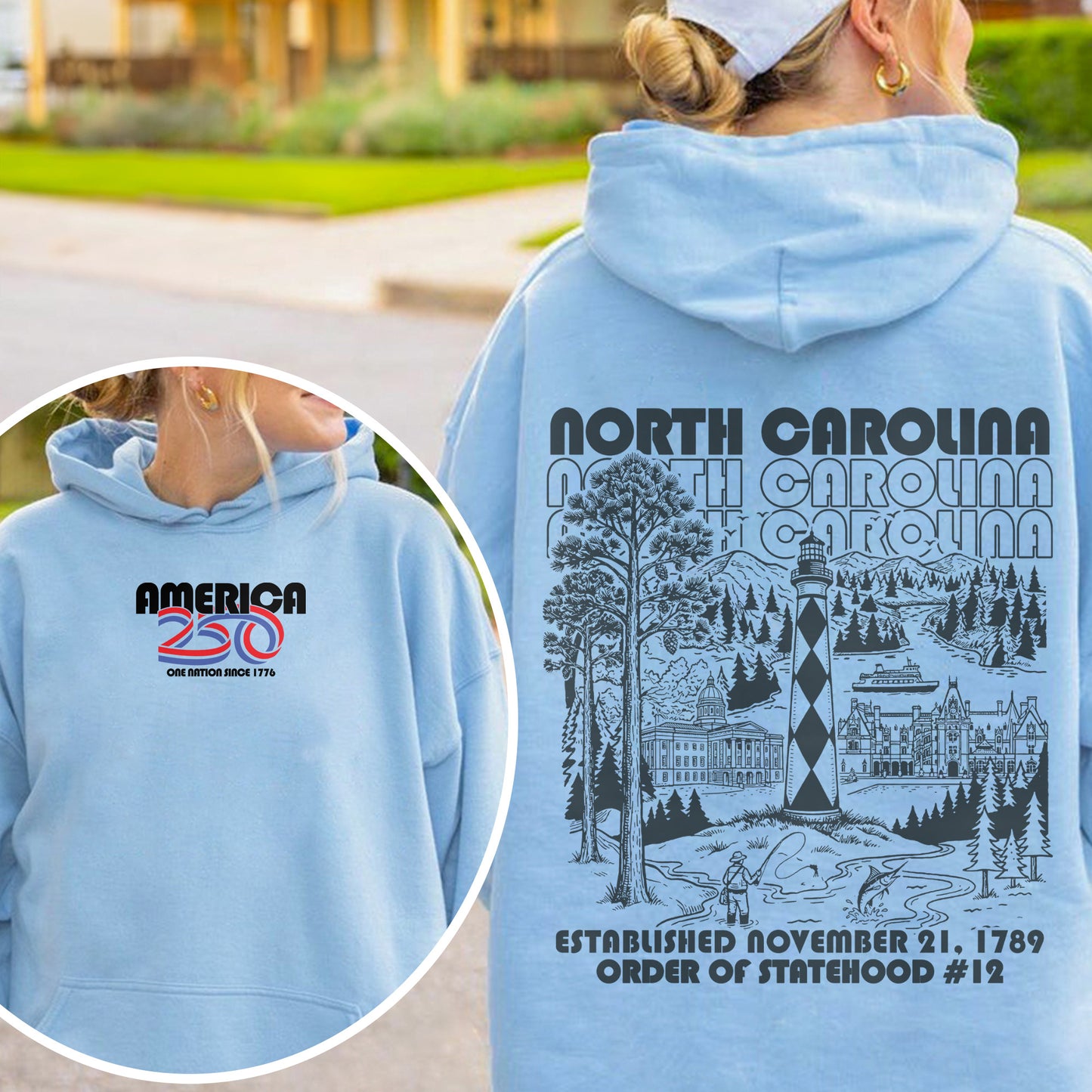 America 250 - USA 250th Anniversary - North Carolina - One Nation Since 1776 - American Heritage Hoodie