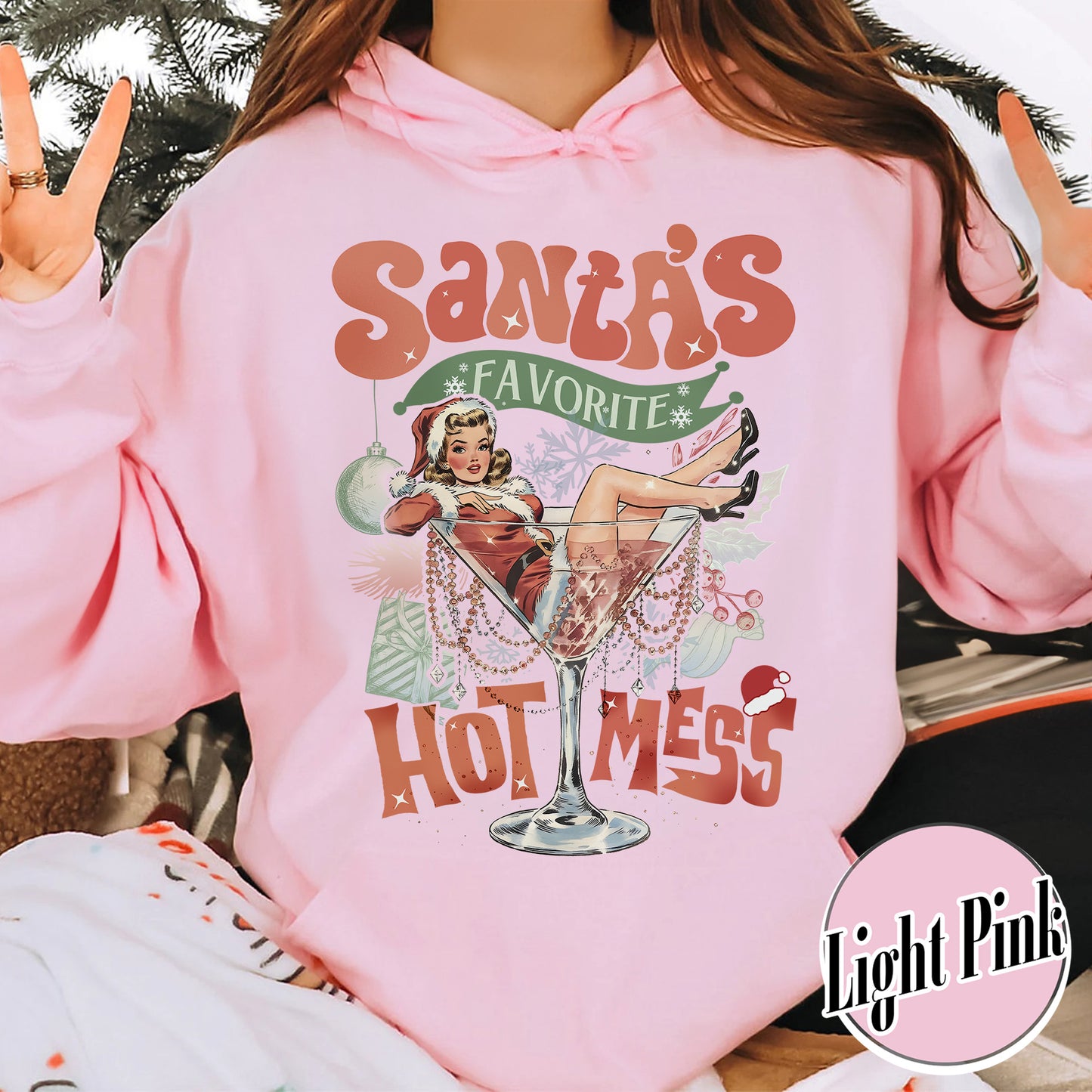 Santa Favorite Hot Mess Wine Hoodie, Christmas Martini Hoodie, Martini Christmas Hoodie, Coquette Christmas Drink Hoodie, Espresso Martini Christmas