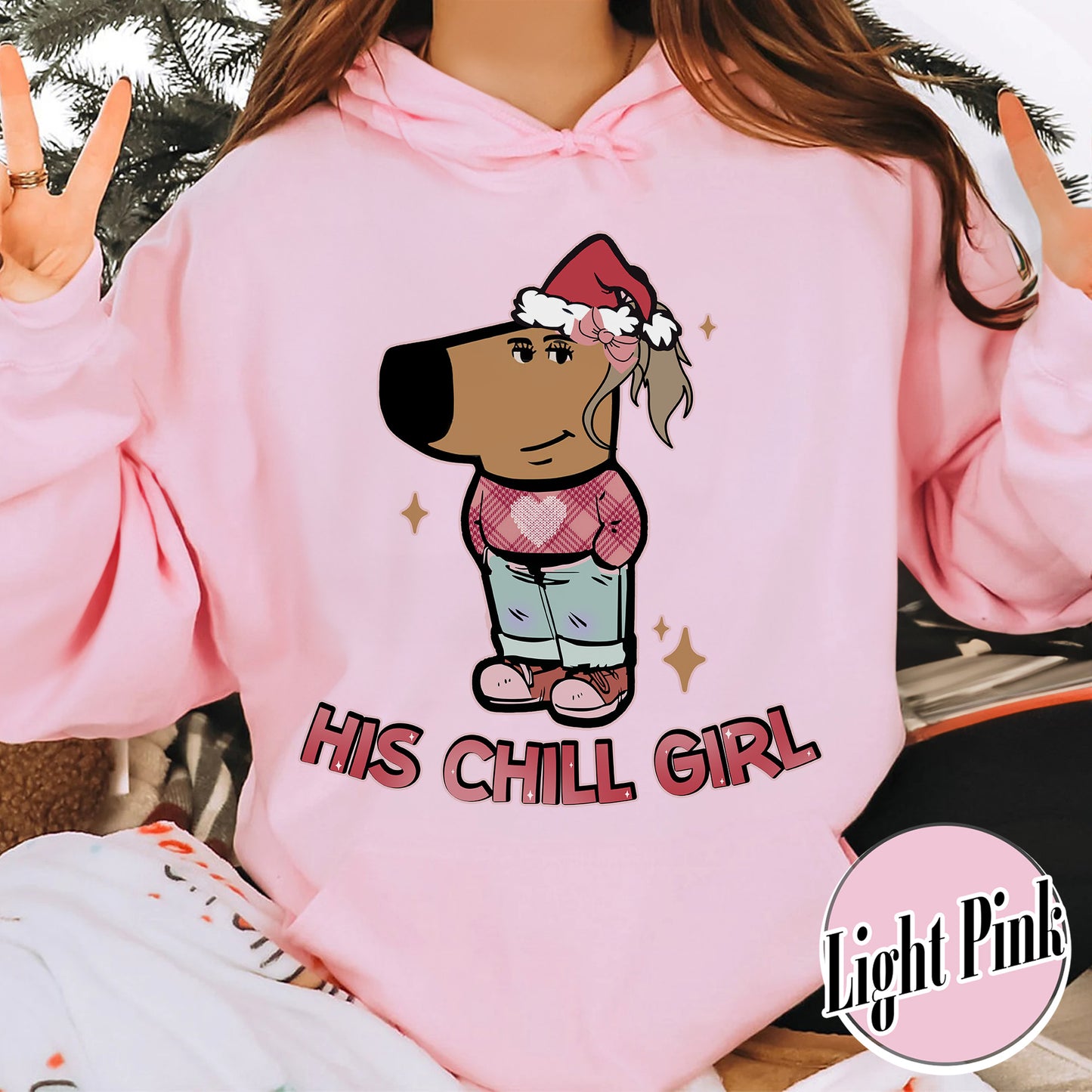 Chilly Christmas Hoodie, Funny Boyfriend Hoodie, Chill Dog TikTok Meme, Viral Dog Cartoon, Matching Xmas, Funny Couple Christmas Hoodie