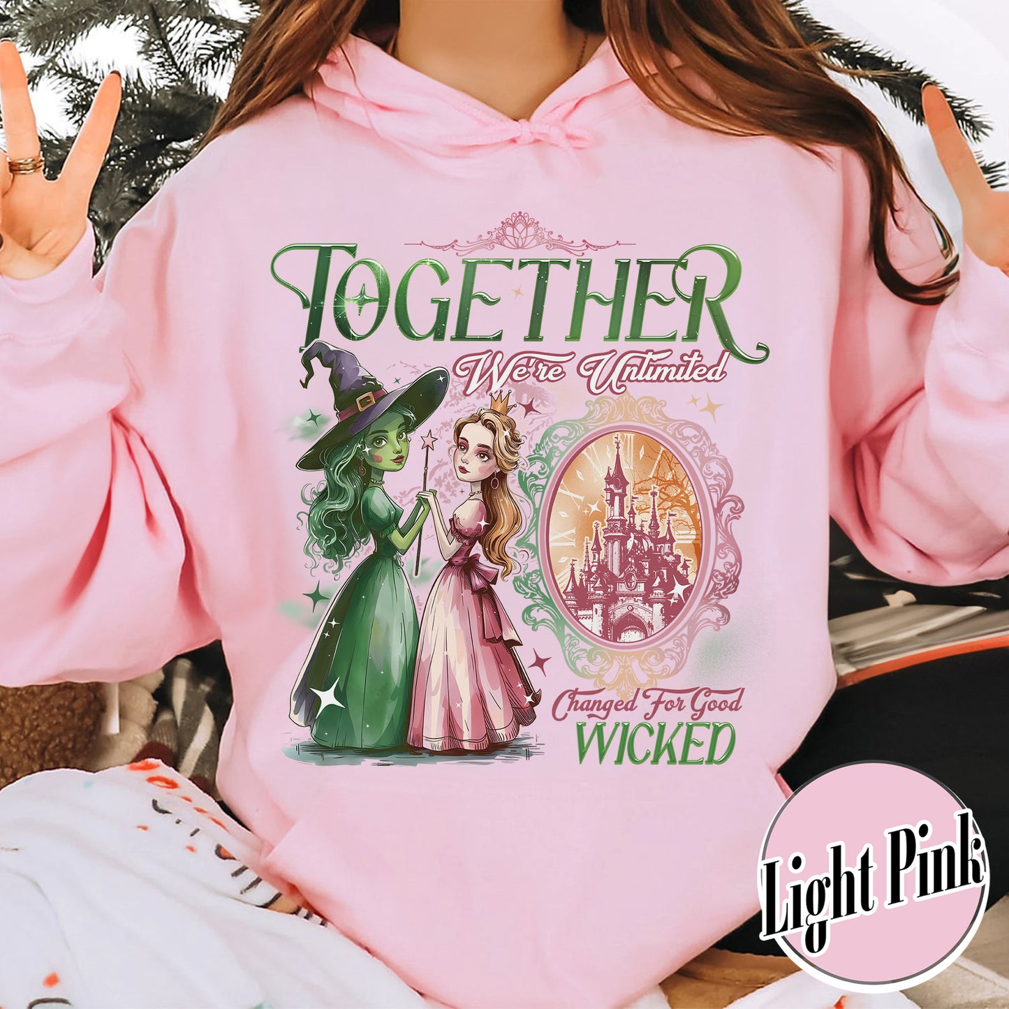 Wicked Change For Good Hoodie, Wicked Musical Movie Fan Xmas Gift, Wicked Glitter Hoodie, Witch Pink and Green Hoodie, Changed For Good wicked