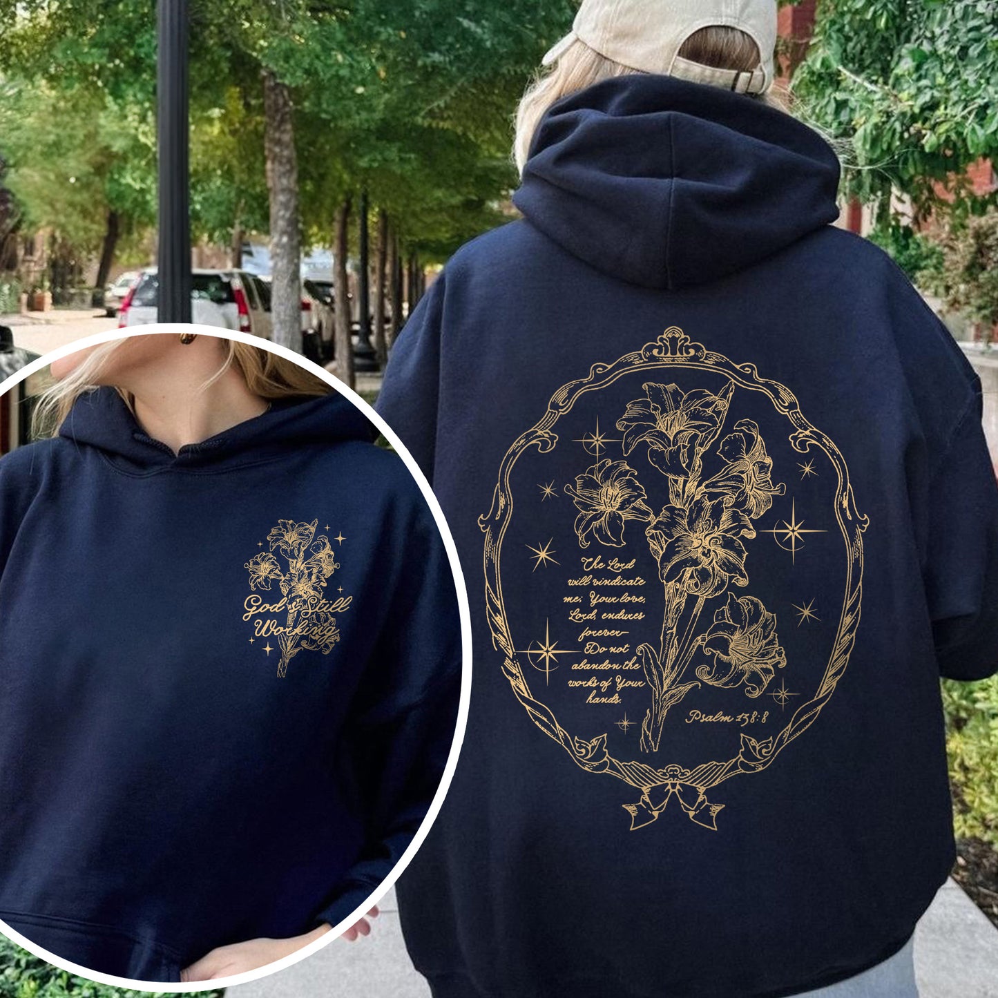 God’s Still Working – Vintage Botanical Faith & Psalm 138:8 Illustration Hoodie