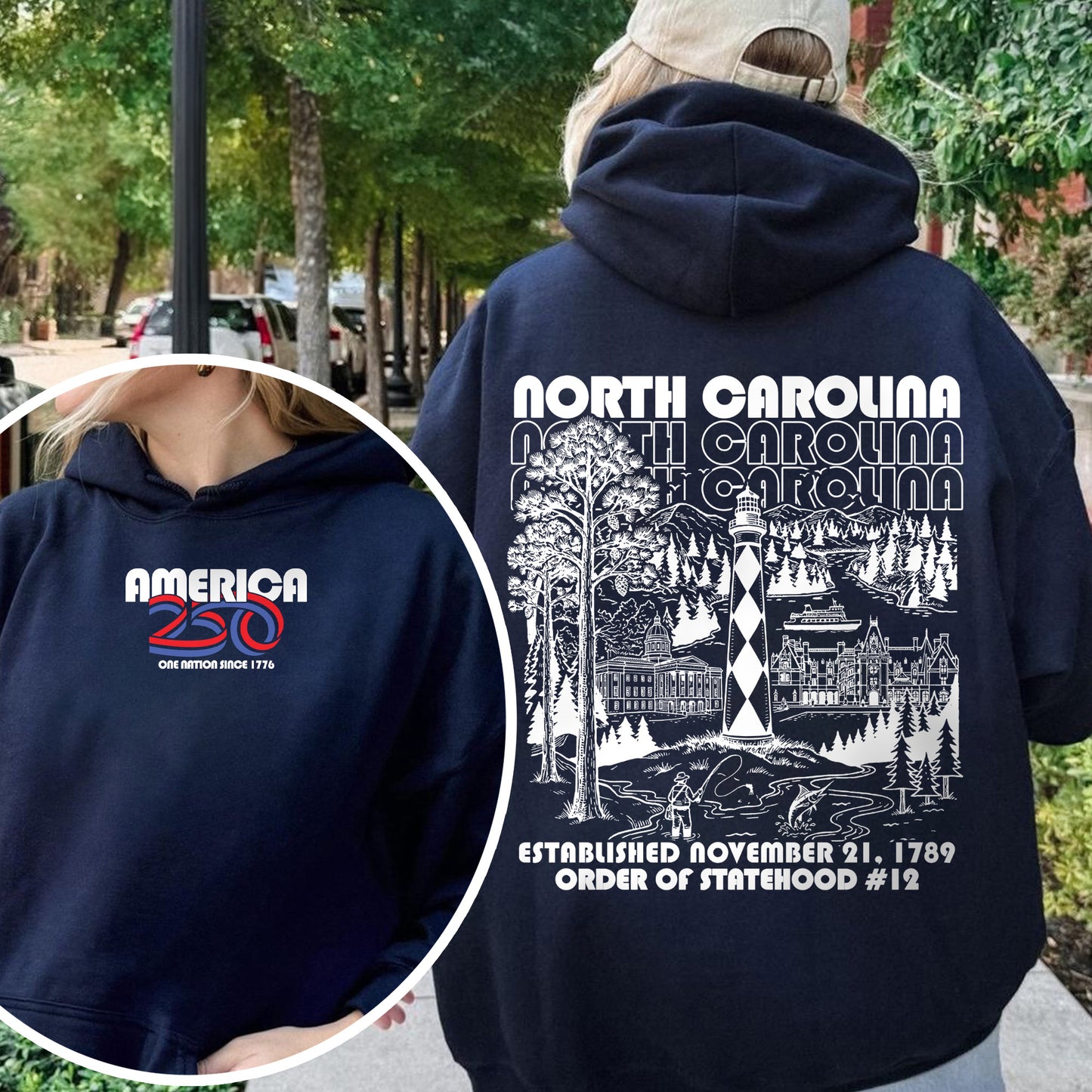 America 250 - USA 250th Anniversary - North Carolina - One Nation Since 1776 - American Heritage Hoodie