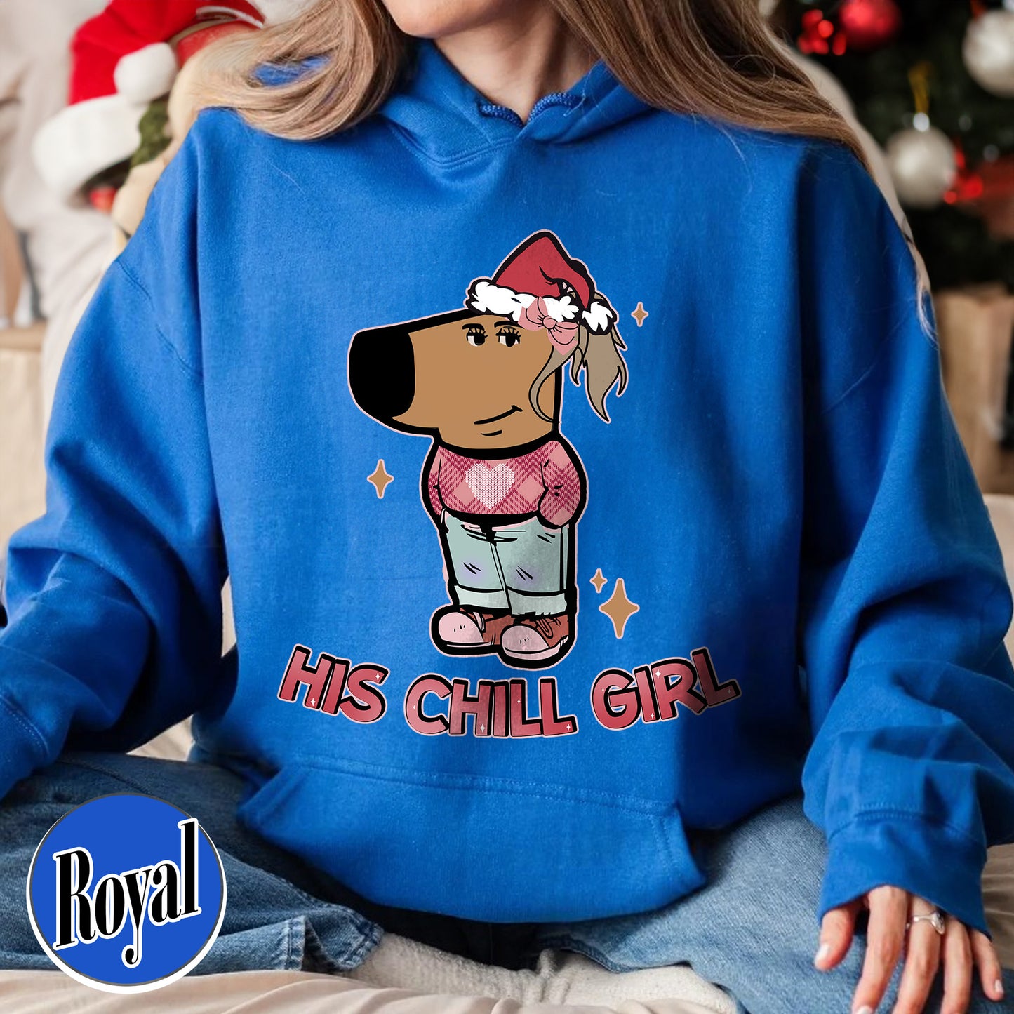 Chilly Christmas Hoodie, Funny Boyfriend Hoodie, Chill Dog TikTok Meme, Viral Dog Cartoon, Matching Xmas, Funny Couple Christmas Hoodie