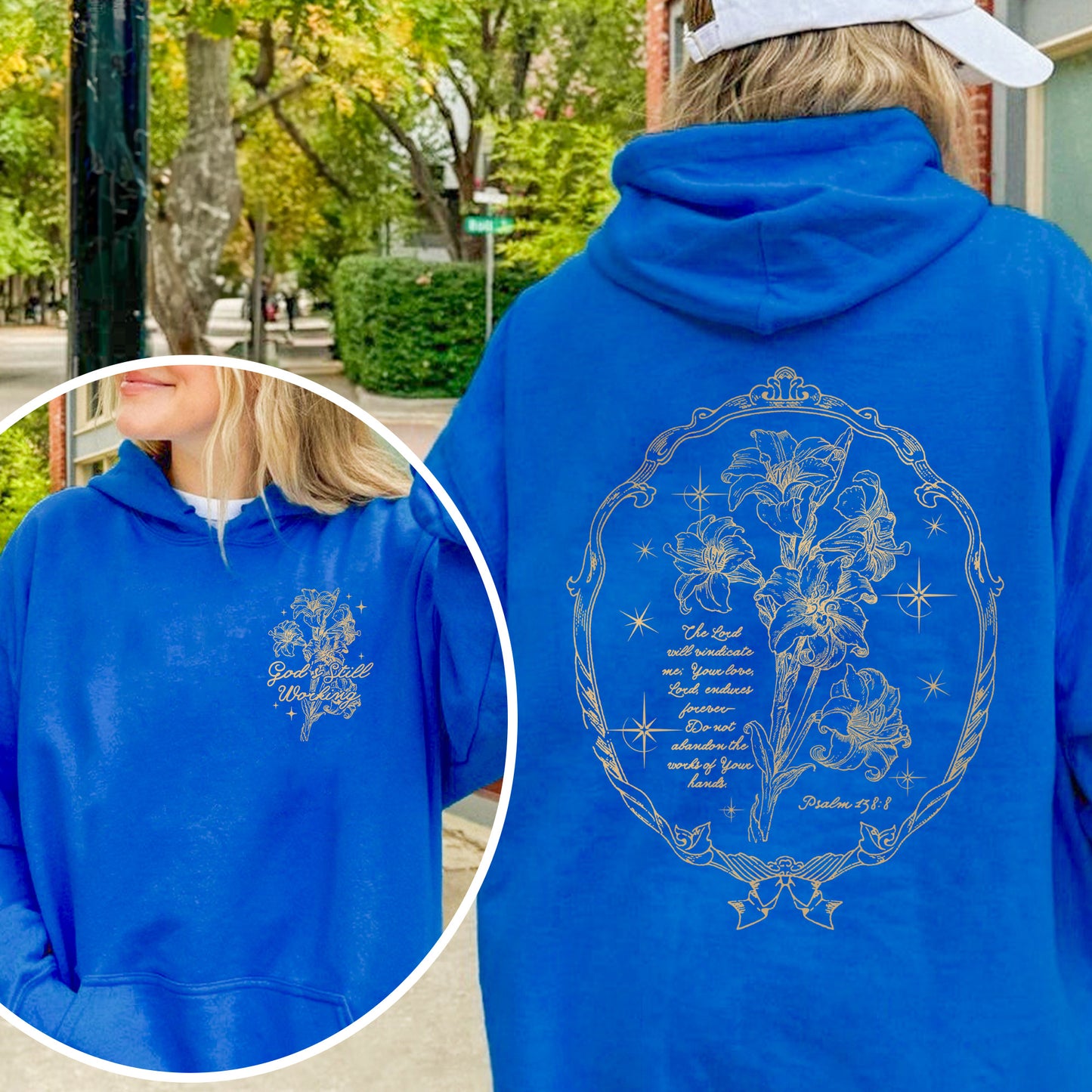 God’s Still Working – Vintage Botanical Faith & Psalm 138:8 Illustration Hoodie