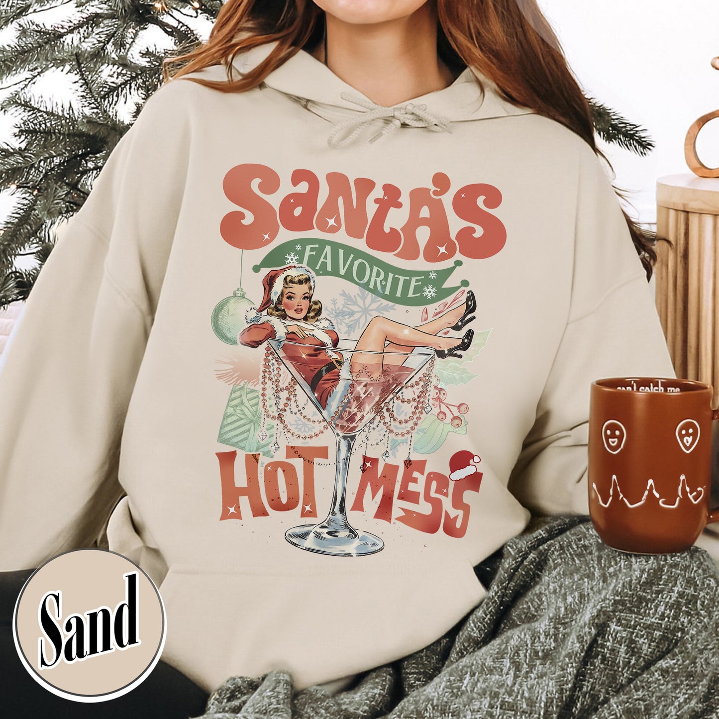 Santa Favorite Hot Mess Wine Hoodie, Christmas Martini Hoodie, Martini Christmas Hoodie, Coquette Christmas Drink Hoodie, Espresso Martini Christmas