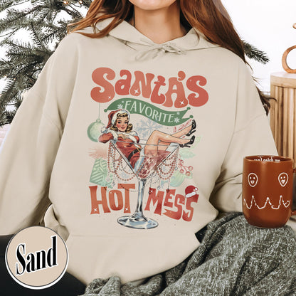 Santa Favorite Hot Mess Wine Hoodie, Christmas Martini Hoodie, Martini Christmas Hoodie, Coquette Christmas Drink Hoodie, Espresso Martini Christmas