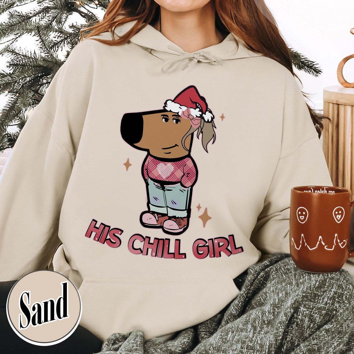 Chilly Christmas Hoodie, Funny Boyfriend Hoodie, Chill Dog TikTok Meme, Viral Dog Cartoon, Matching Xmas, Funny Couple Christmas Hoodie