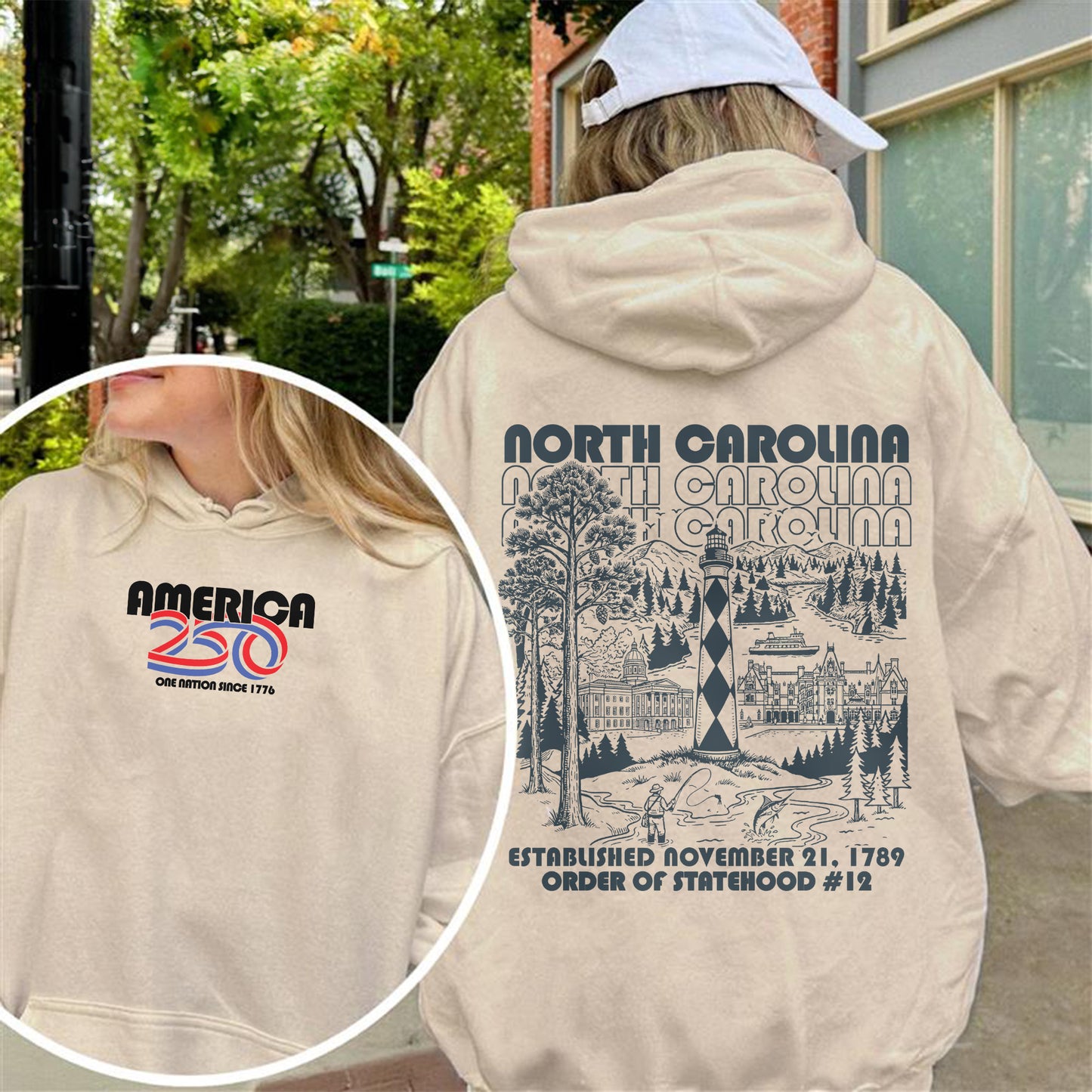America 250 - USA 250th Anniversary - North Carolina - One Nation Since 1776 - American Heritage Hoodie