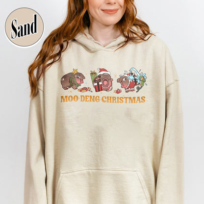 Christmas Animal Lover Hoodie, Moo Deng Lover Hoodie, Baby Hippo Hoodie, Baby Hippo Hoodie