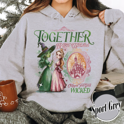 Wicked Change For Good Hoodie, Wicked Musical Movie Fan Xmas Gift, Wicked Glitter Hoodie, Witch Pink and Green Hoodie, Changed For Good wicked