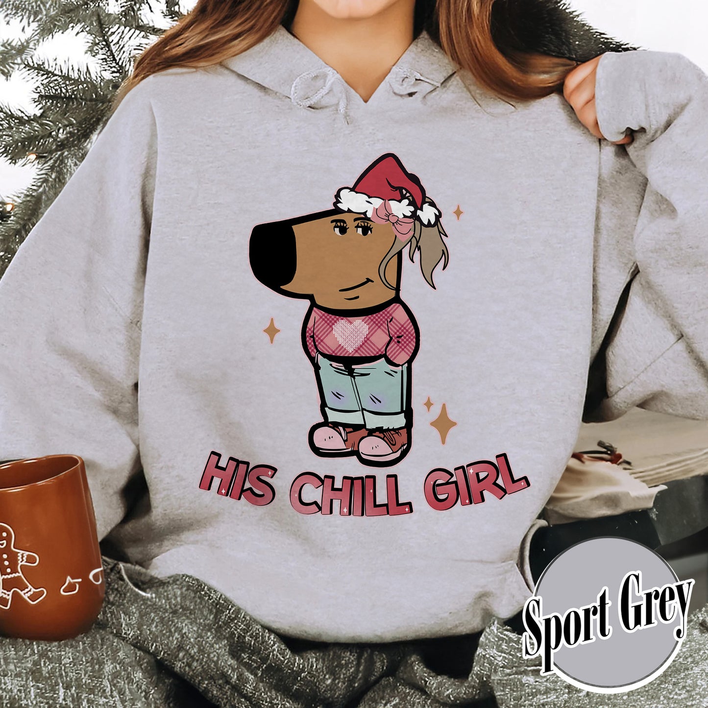 Chilly Christmas Hoodie, Funny Boyfriend Hoodie, Chill Dog TikTok Meme, Viral Dog Cartoon, Matching Xmas, Funny Couple Christmas Hoodie