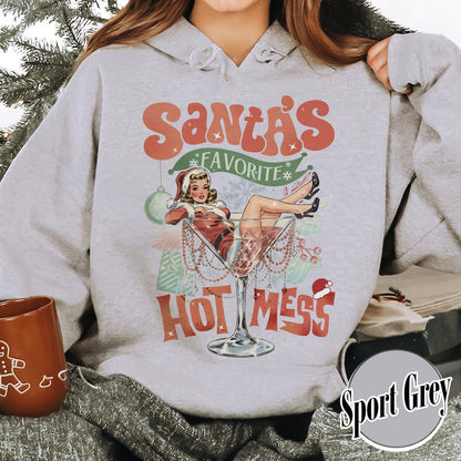 Santa Favorite Hot Mess Wine Hoodie, Christmas Martini Hoodie, Martini Christmas Hoodie, Coquette Christmas Drink Hoodie, Espresso Martini Christmas