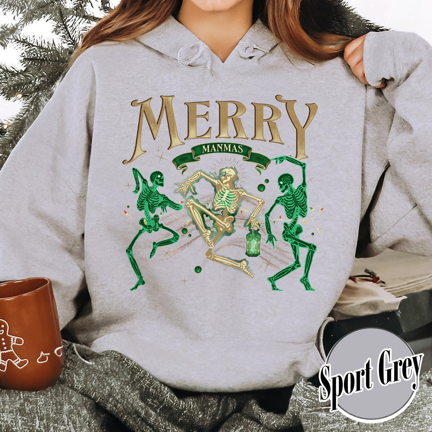 Merry Manmas Hoodie, Dancing Skeletons for Christmas Hoodie, Dancing Skeleton Christmas, Skeleton Christmas Tis the Season, Necromancer Hoodie