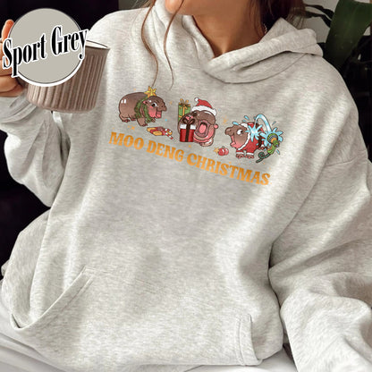 Christmas Animal Lover Hoodie, Moo Deng Lover Hoodie, Baby Hippo Hoodie, Baby Hippo Hoodie