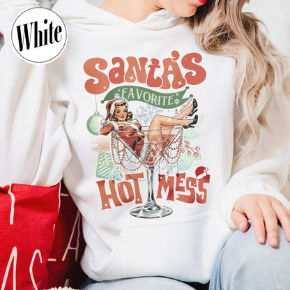 Santa Favorite Hot Mess Wine Hoodie, Christmas Martini Hoodie, Martini Christmas Hoodie, Coquette Christmas Drink Hoodie, Espresso Martini Christmas