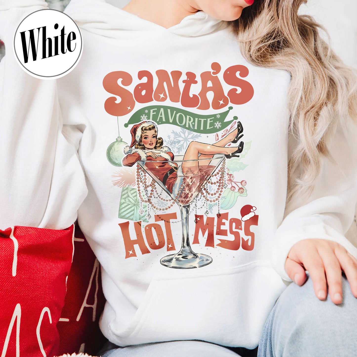 Santa Favorite Hot Mess Wine Hoodie, Christmas Martini Hoodie, Martini Christmas Hoodie, Coquette Christmas Drink Hoodie, Espresso Martini Christmas