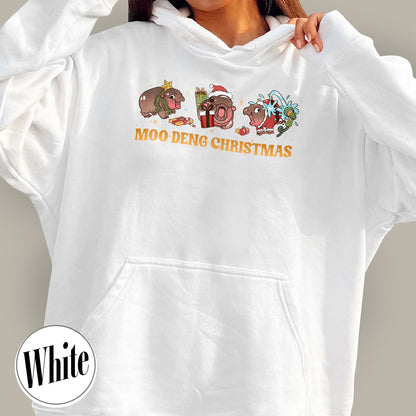 Christmas Animal Lover Hoodie, Moo Deng Lover Hoodie, Baby Hippo Hoodie, Baby Hippo Hoodie