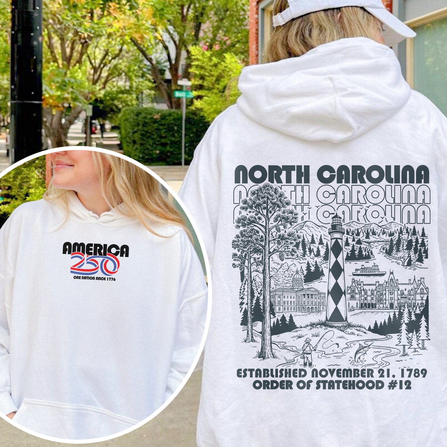 America 250 - USA 250th Anniversary - North Carolina - One Nation Since 1776 - American Heritage Hoodie