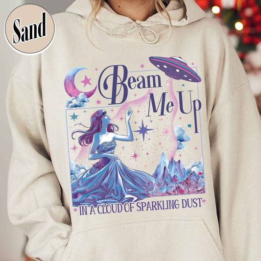 Beam Me Up Hoodie, in a Cloud of Sparkling Dust Hoodie, Ufo Shirt, ttpd Merch, Alien Shirt, ttpd shirt, Music Fan,Music lover,Music lyrics Shirt