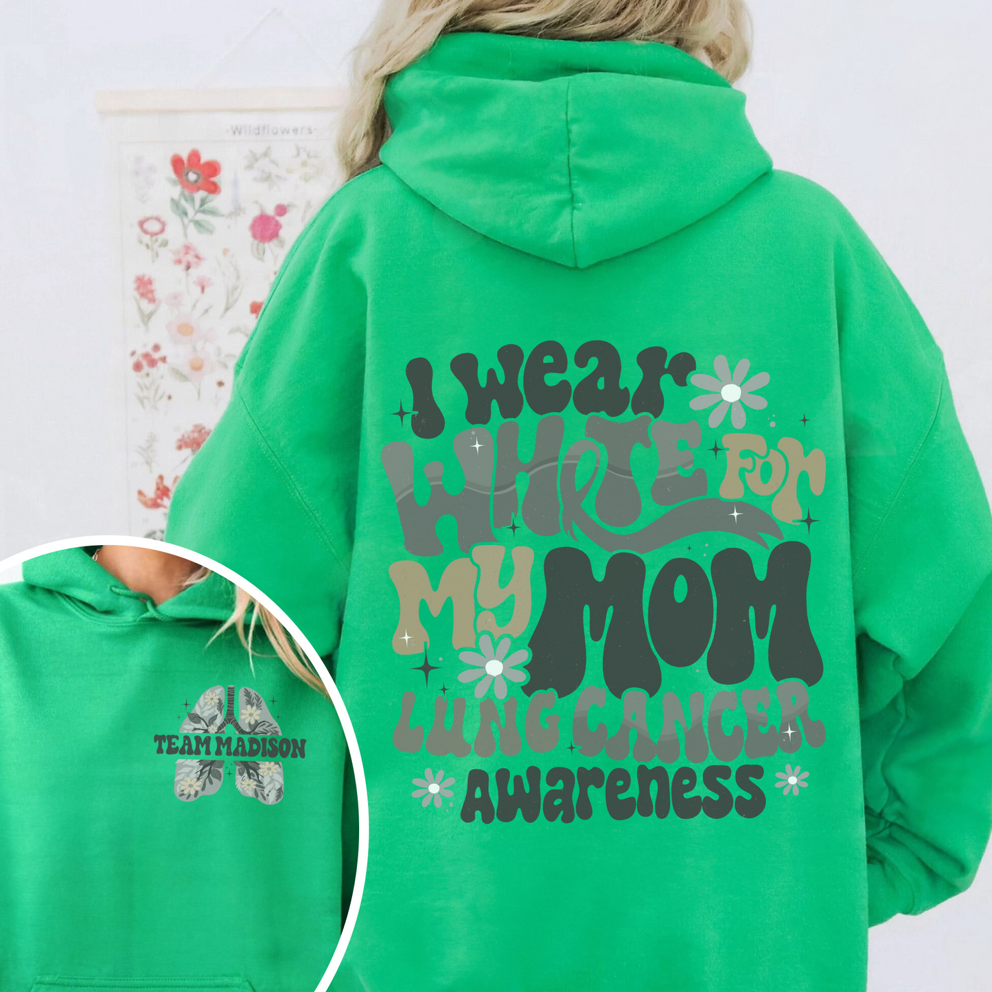 Cancer Awareness Hoodie, Lung Cancer Support Hoodie, White Ribbon Lung Cancer Fighter Hoodie