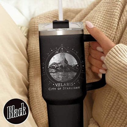 Velaris Starlight City Tumbler 40oz, Velaris Starlight City Fantasy Tumbler 40oz With Handle