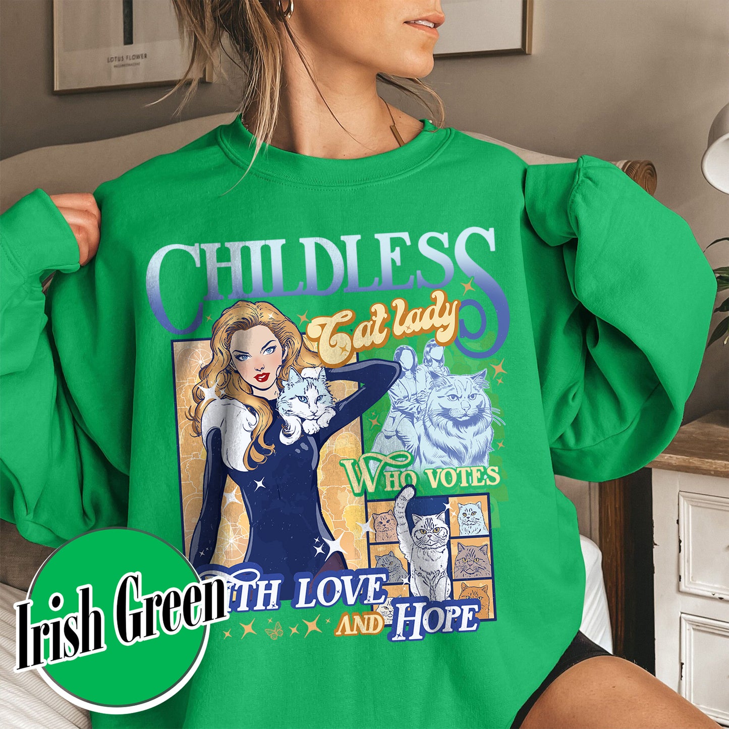 Election Sweatshirt, Childless Cat Lady Sweatshirt, Cat Lover Sweatshirt, I Vote Sweatshirt, Vote Blue Election Sweatshirt
