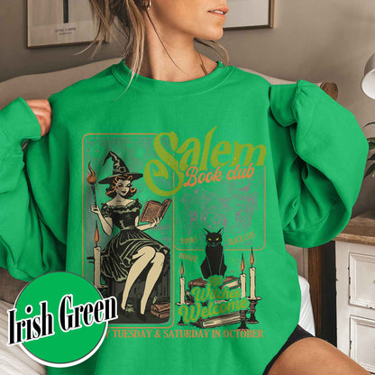 Halloween Bookish Sweatshirt, Salem Witch Book Club Sweatshirt, Black Cat Broom Sweatshirt