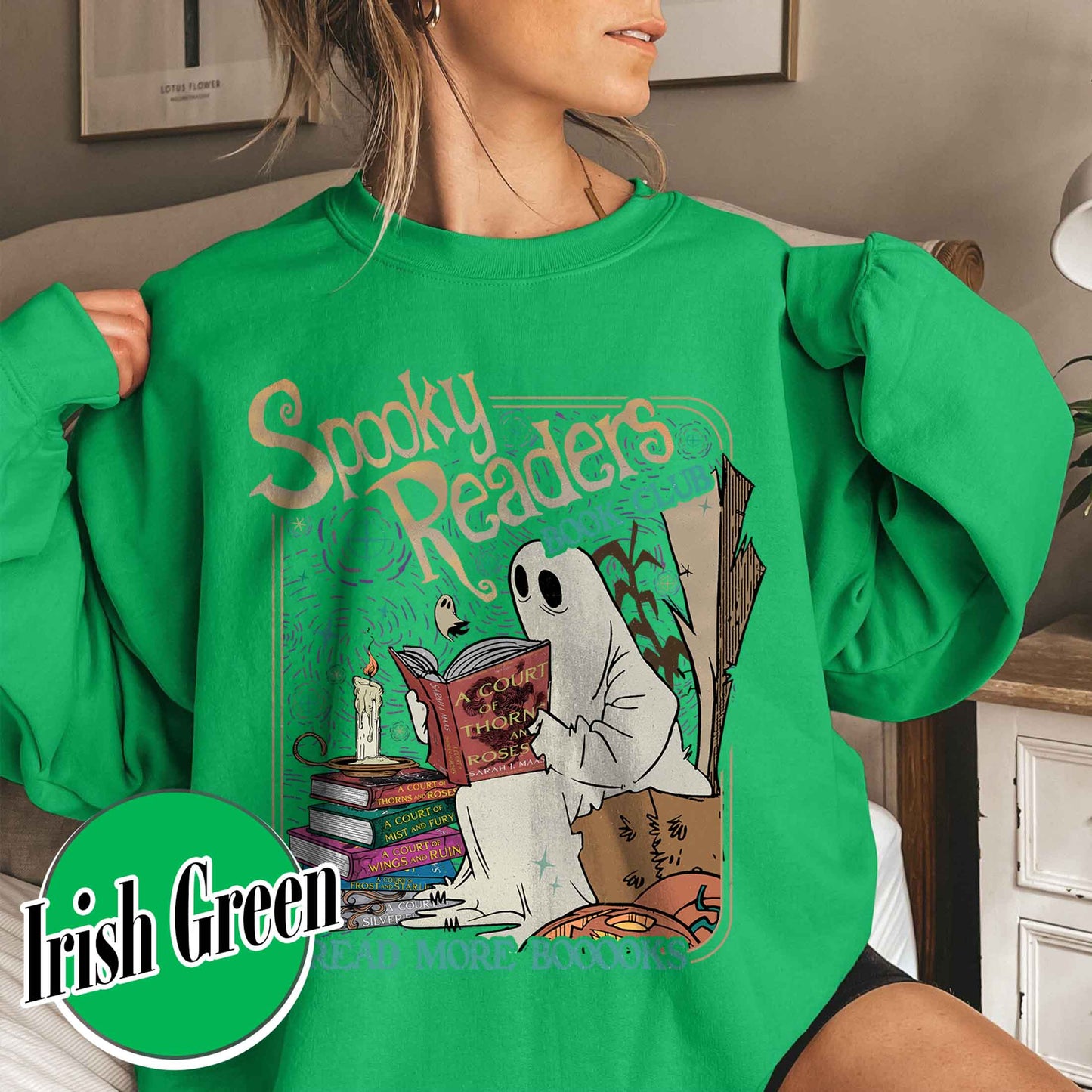 Bookish Sweatshirt, Acotar Ghost Sweatshirt, Book loverHalloween Sweatshirt, Spooky Ghost Skeleton Sweatshirt