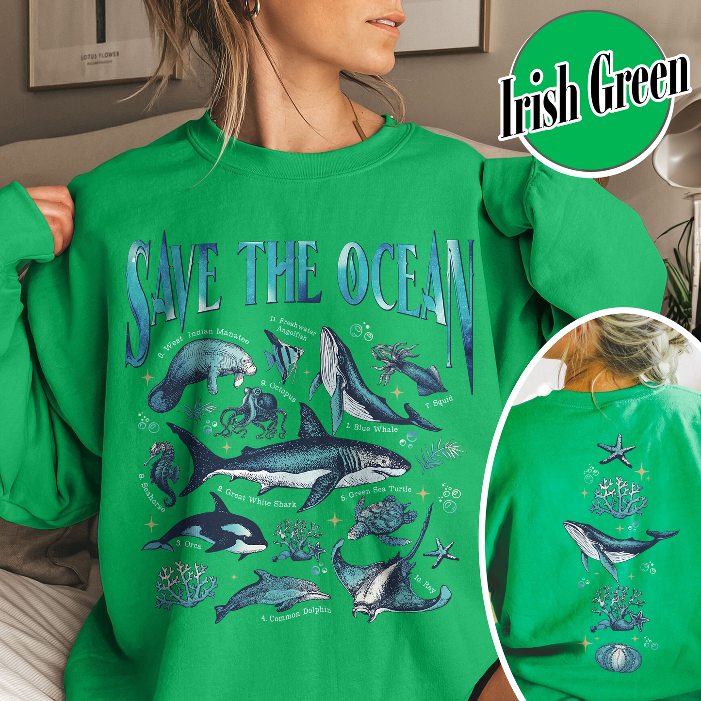 Save The Ocean Sweatshirt, Animal Sweatshirt, Retro Ocean Nature Sweatshirt, Dolphin Sweatshirt, Shark Lover Gift,Marine Biologist,Surfing Sweatshirt