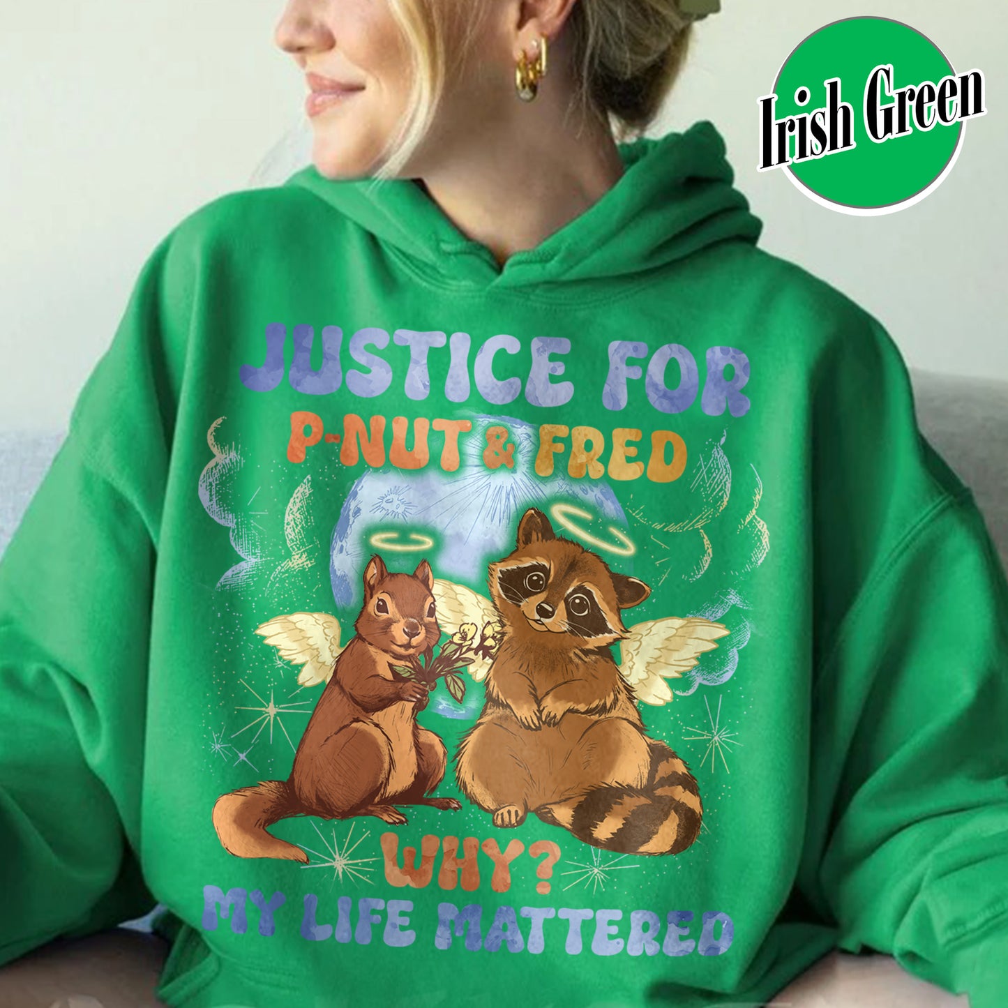 Justice for P'nut and Fred Hoodie,P’Nut The Squirrel,Raccoon With Moon Hoodie,Animal Rights Hoodie,P'nut and Raccoons Vintage Graphic Hoodie