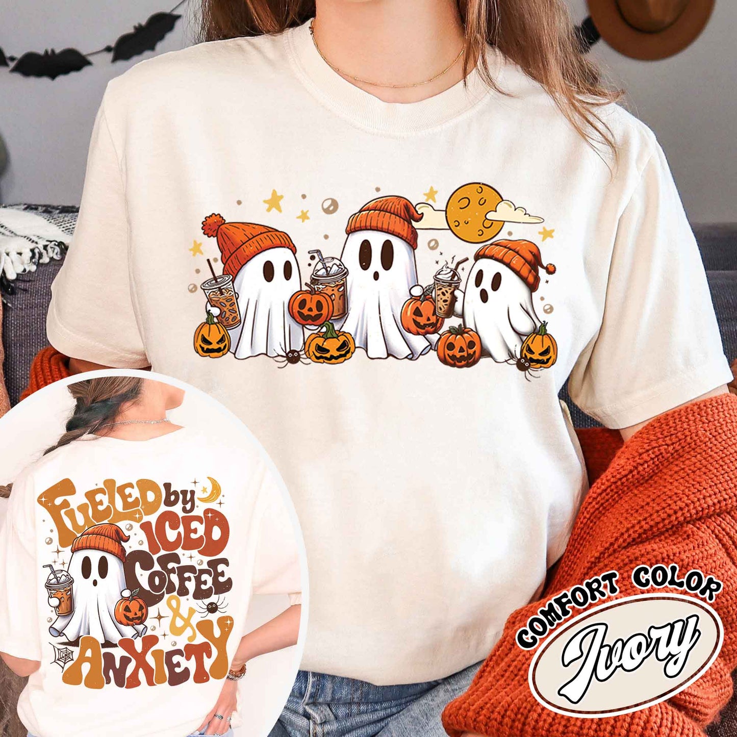 Halloween Coffee Shirt, Little Ghost Iced Coffee Shirt, Halloween Shirt ,Cute Ghost Drinking Coffee, Halloween Ghost Iced Coffee T-shirt