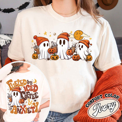 Halloween Coffee Shirt, Little Ghost Iced Coffee Shirt, Halloween Shirt ,Cute Ghost Drinking Coffee, Halloween Ghost Iced Coffee T-shirt